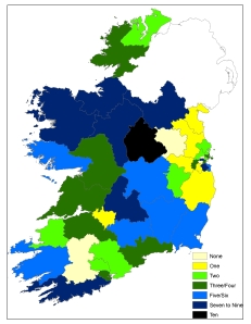 Seanad seats (all panels/Taoiseach nominees) by constituency, 1997-2007