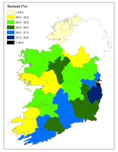Figure 2: Turnout levels by Dail consituency for the 2012 Children's Referendum vote