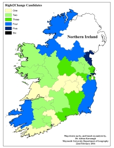 Figure 3e: Right2Change candidates by Dail constituency (2016 General Election)